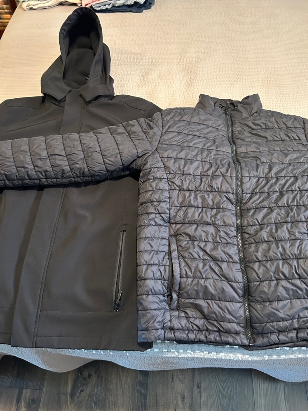 Men's Black Hooded Softshell with Quilted Puffer Jacket Set